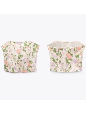 Zara pastel multicoloured floral flower print corset bustier crop top NWT